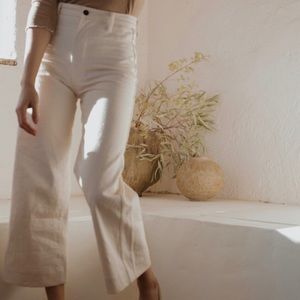Ozma cream wide leg jean, Cone bull denim